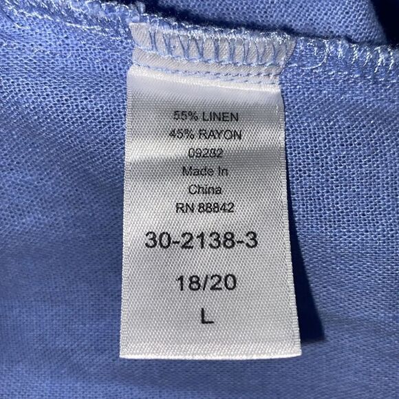 ELLOS Wm Plus Size Lrg Dusty Cornflower Blue Linen Blend Hanky Hem Tunic Blouse - Picture 5 of 5